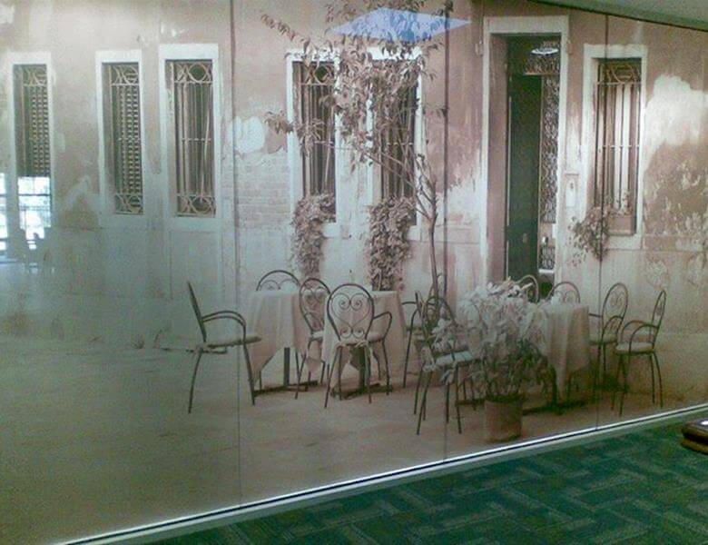 old cafe window graphic